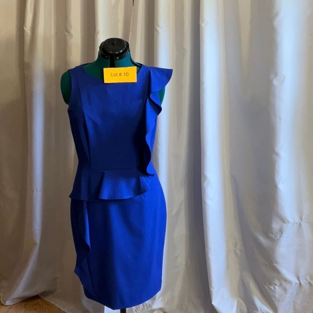 CALVIN KLEIN ruffled front sleeveless dress in royal blue in size 10